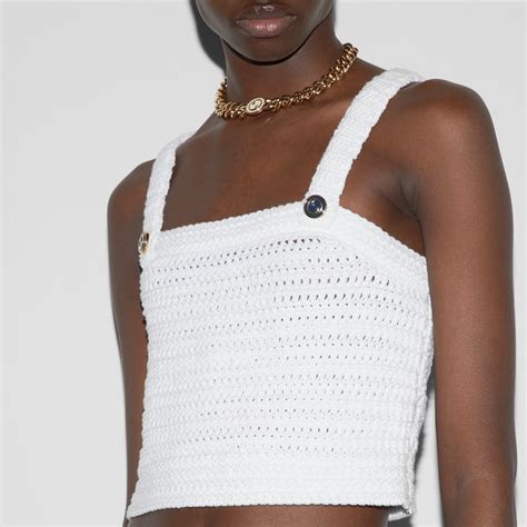 crochet gucci top|Crochet knit cotton top in ivory .